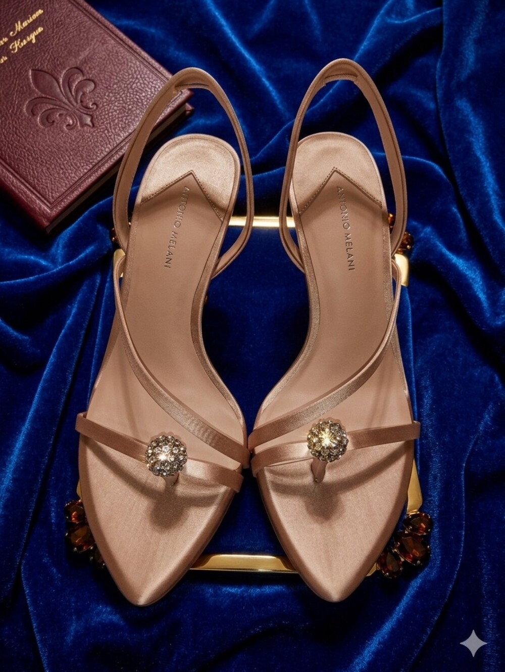 ANTONIO MELANI Ames Blush Satin Crystal-Accent Slingback Dress Heels Size 6.5